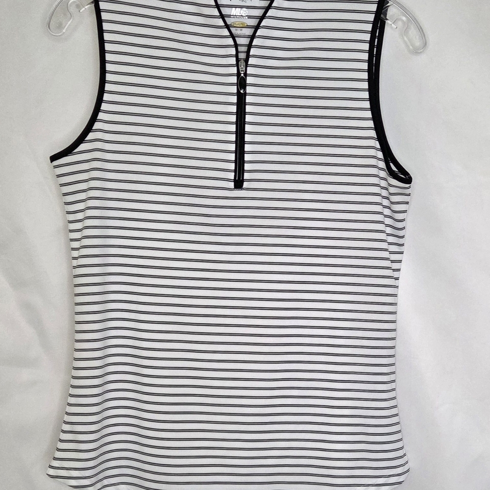 Greg Norman Collection Black & White Striped Zip Golf Top Women's #250